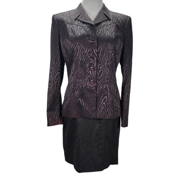 Vth 90s Alberto Makali Moire Skirt Suit Set Size 10 Purple Jacket Mini Pencil - Picture 2 of 12